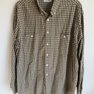 Men’s L Tan/Beige L.L. Bean Checkered, Casual, Outdoor Long Sleeve Button Up